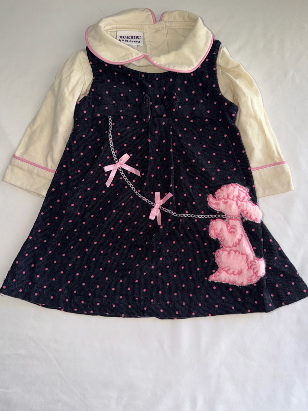 Blueberi Boulevard Navy Skirt with Pink Polka Dots & Pink Bows